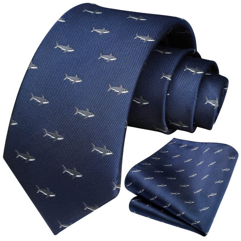 Shark Tie Handkerchief Set - Z-NAVY BLUE 