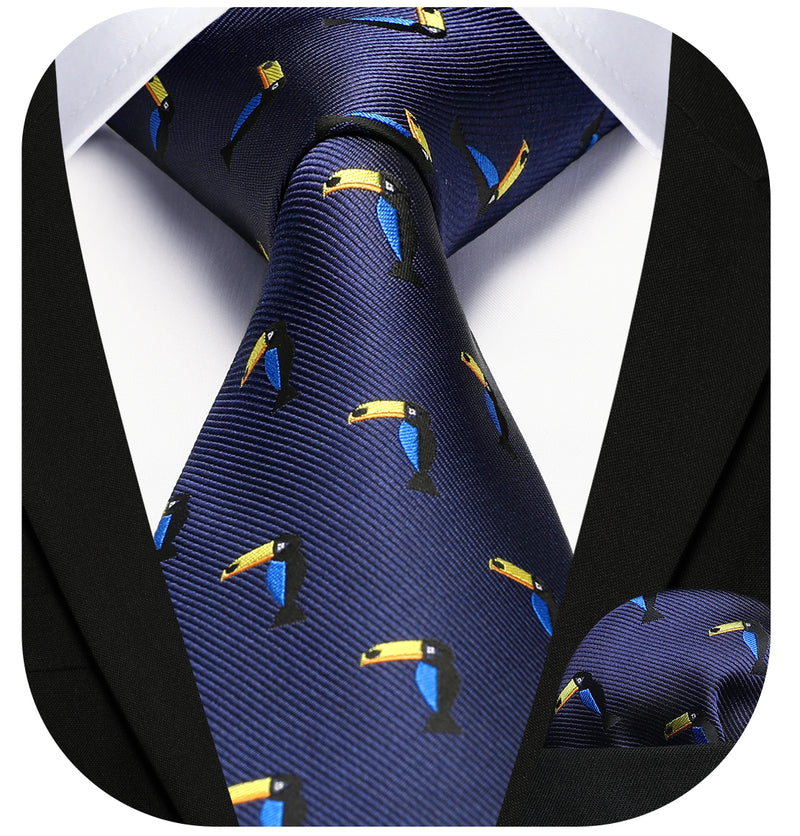 Parrot Tie Handkerchief Set - 06-NAVY BLUE 