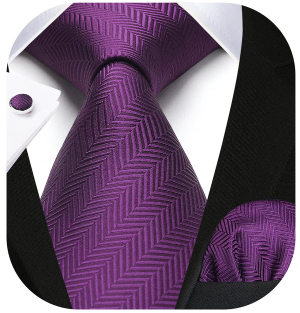 Stripe Tie Handkerchief Cufflinks - D1 - PURPLE 