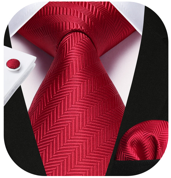 Stripe Tie Handkerchief Cufflinks - RED 
