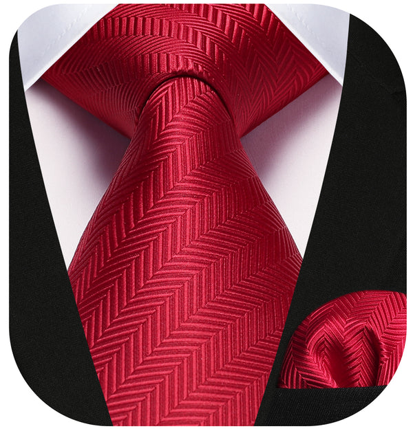Stripe Tie Handkerchief Set - RED 
