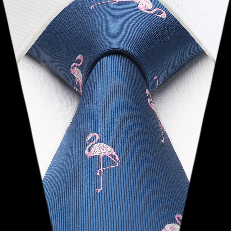 Flamingo Tie Handkerchief Set - NAVY BLUE