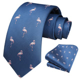 Flamingo Tie Handkerchief Set - NAVY BLUE 