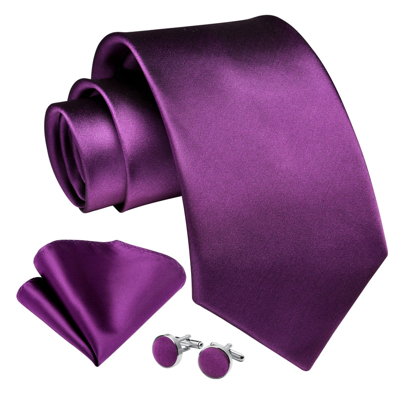 Solid Tie Handkerchief Cufflinks - B1-DURK PURPLE 