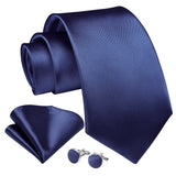 Solid Tie Handkerchief Cufflinks - E1-NAVY BLUE 