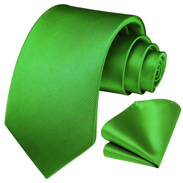 Solid 3.35 inch Tie Handkerchief Set - B-GREEN EMERALD BRIGHT 