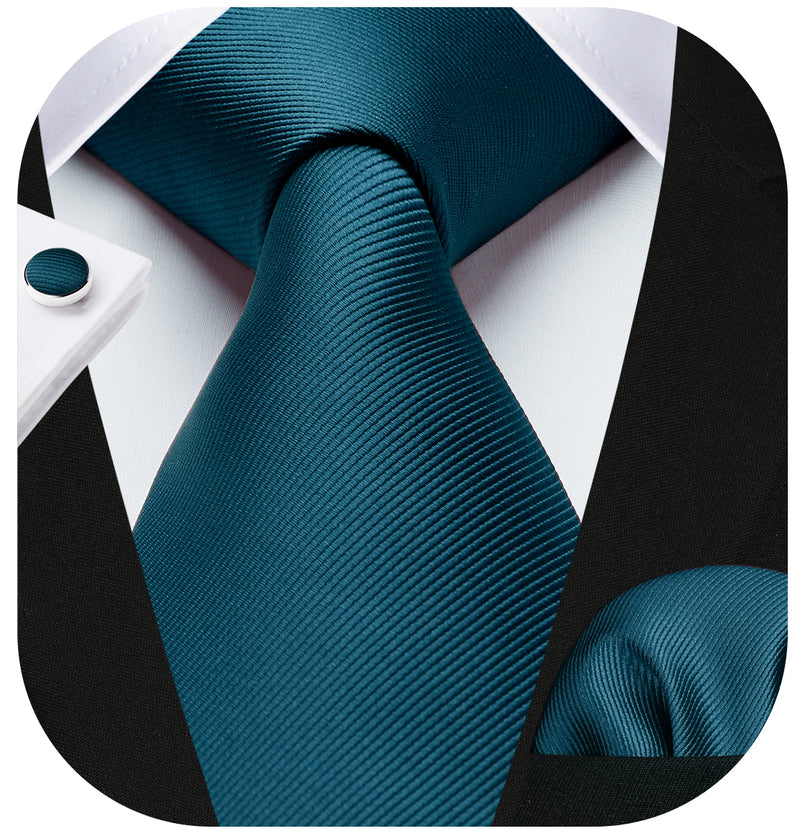 Solid Tie Handkerchief Cufflinks - DARK GREEN 