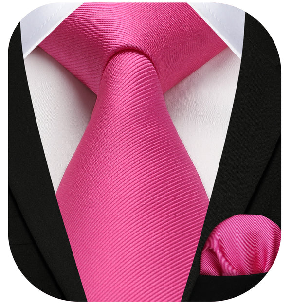 Solid Tie Handkerchief Set - E-PINK HOT 