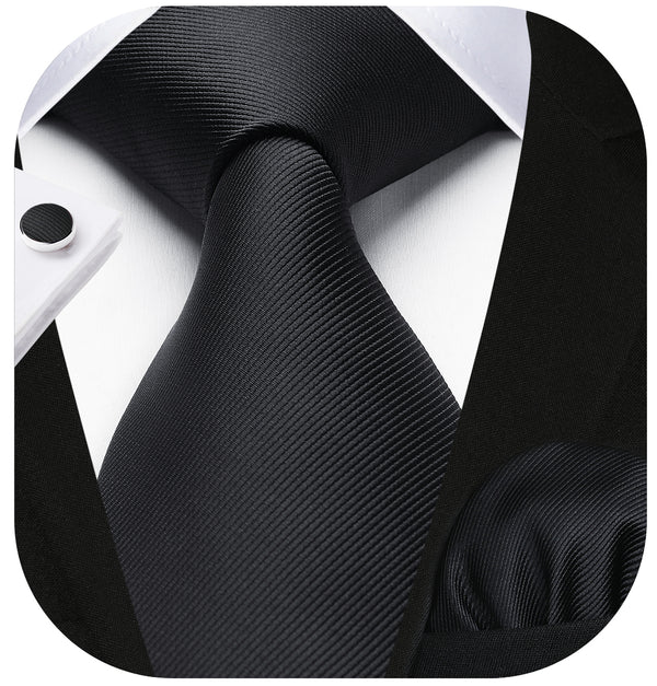 Solid Tie Handkerchief Cufflinks - BLACK 