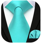 Solid 3.35 inch Tie Handkerchief Set - B-GREEN AQUA 