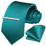 Solid Tie Handkerchief Cufflinks - G- TEAL 