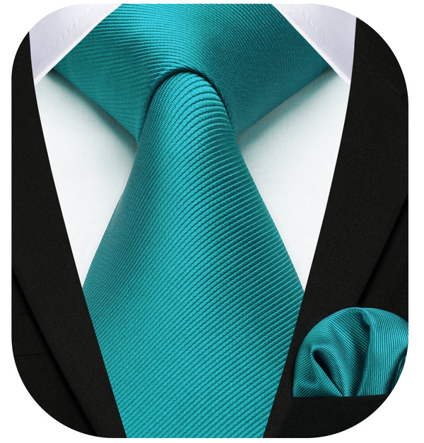 Solid 3.35 inch Tie Handkerchief Set - A-TEAL 