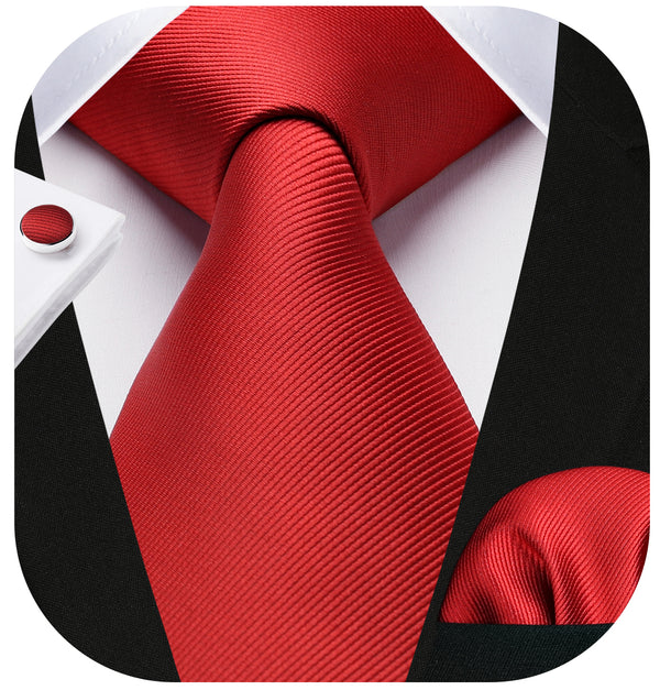 Solid Tie Handkerchief Cufflinks - RED 