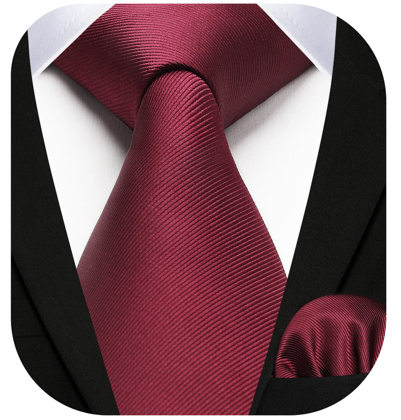 Solid 3.35 inch Tie Handkerchief Set - I-BURGUNDY