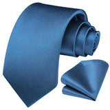 Solid 3.35 inch Tie Handkerchief Set - C-BLUE DUSTY 