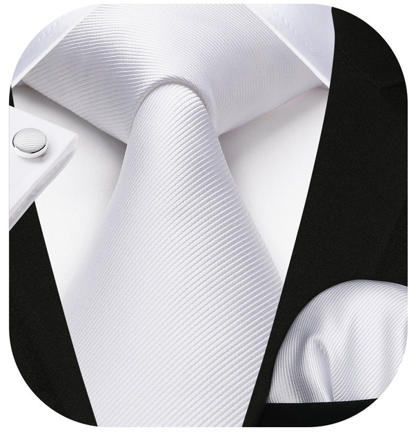 Solid Tie Handkerchief Cufflinks - WHITE 
