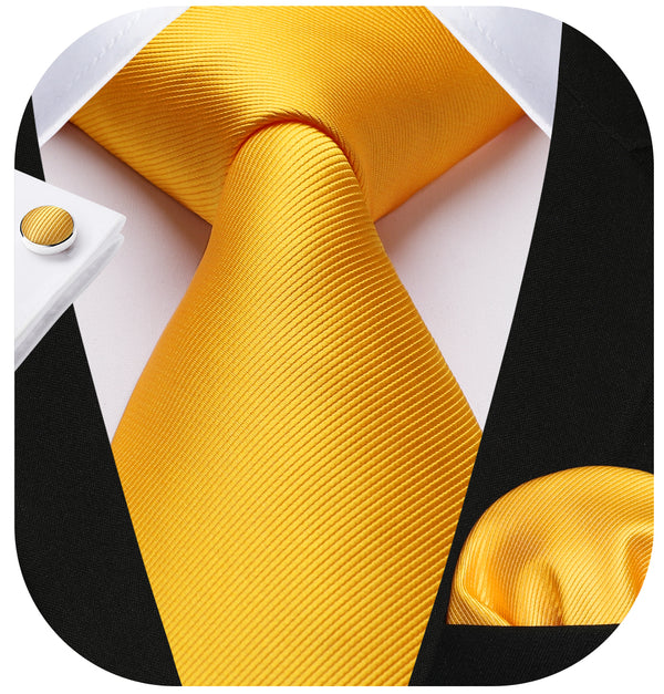 Solid Tie Handkerchief Cufflinks - YELLOW 