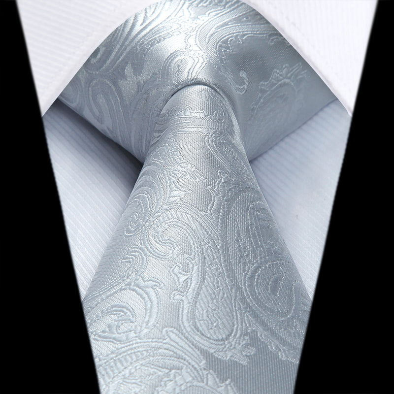 Paisley Tie Handkerchief Set - A2-SILVER WHITE