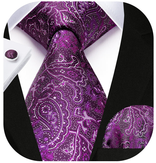 Paisley Tie Handkerchief Cufflinks - PURPLE 
