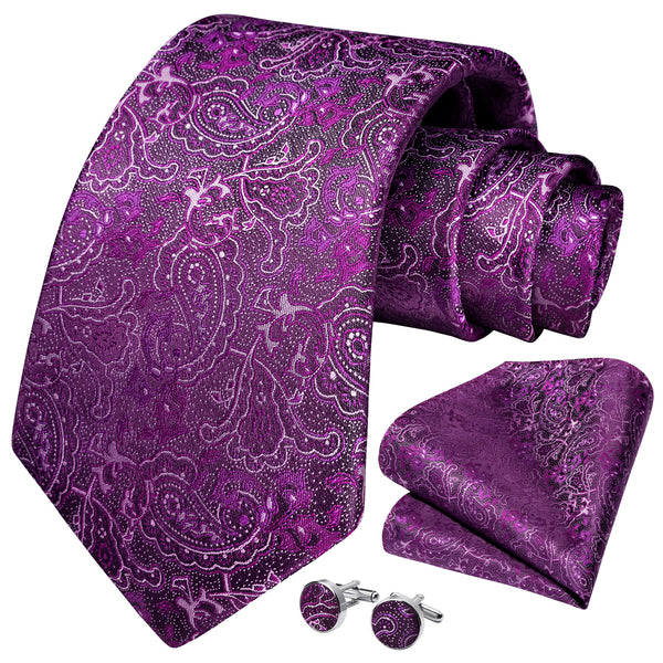 Paisley Tie Handkerchief Cufflinks - PURPLE 