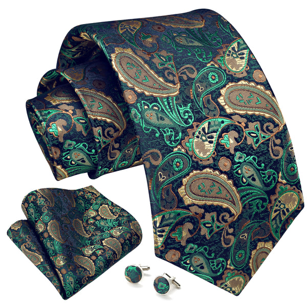 Paisley Tie Handkerchief Cufflinks - GREEN