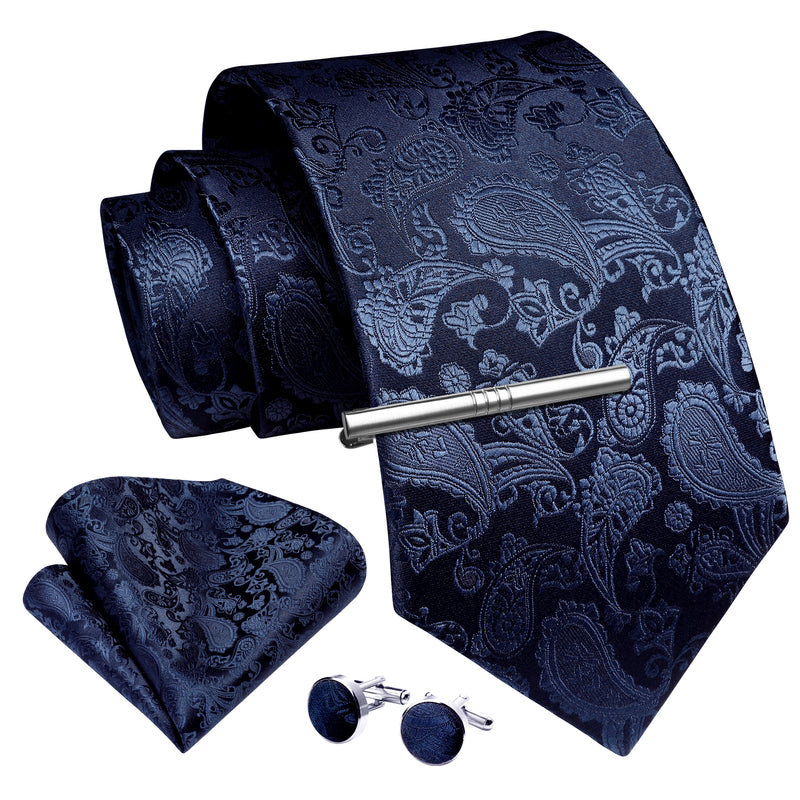 Paisley Tie Handkerchief Cufflinks - C4-NAVY BLUE 