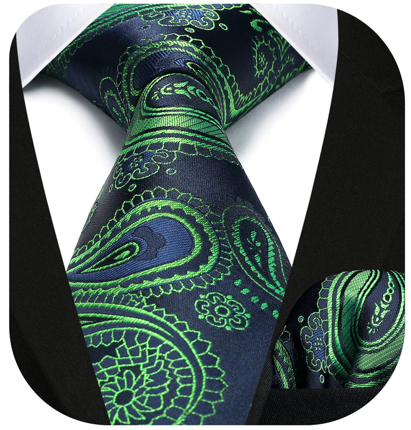 Paisley Tie Handkerchief Set - D1-GREEN BLUE 