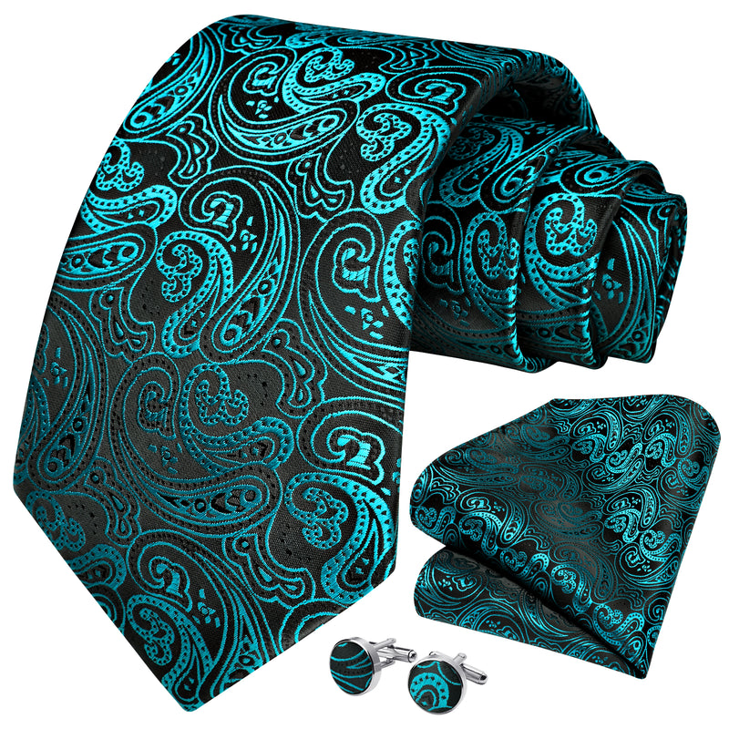 Paisley Tie Handkerchief Cufflinks - BLUE-1 