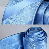 Paisley Stripe Tie Handkerchief Set - D7-LIGHT BLUE