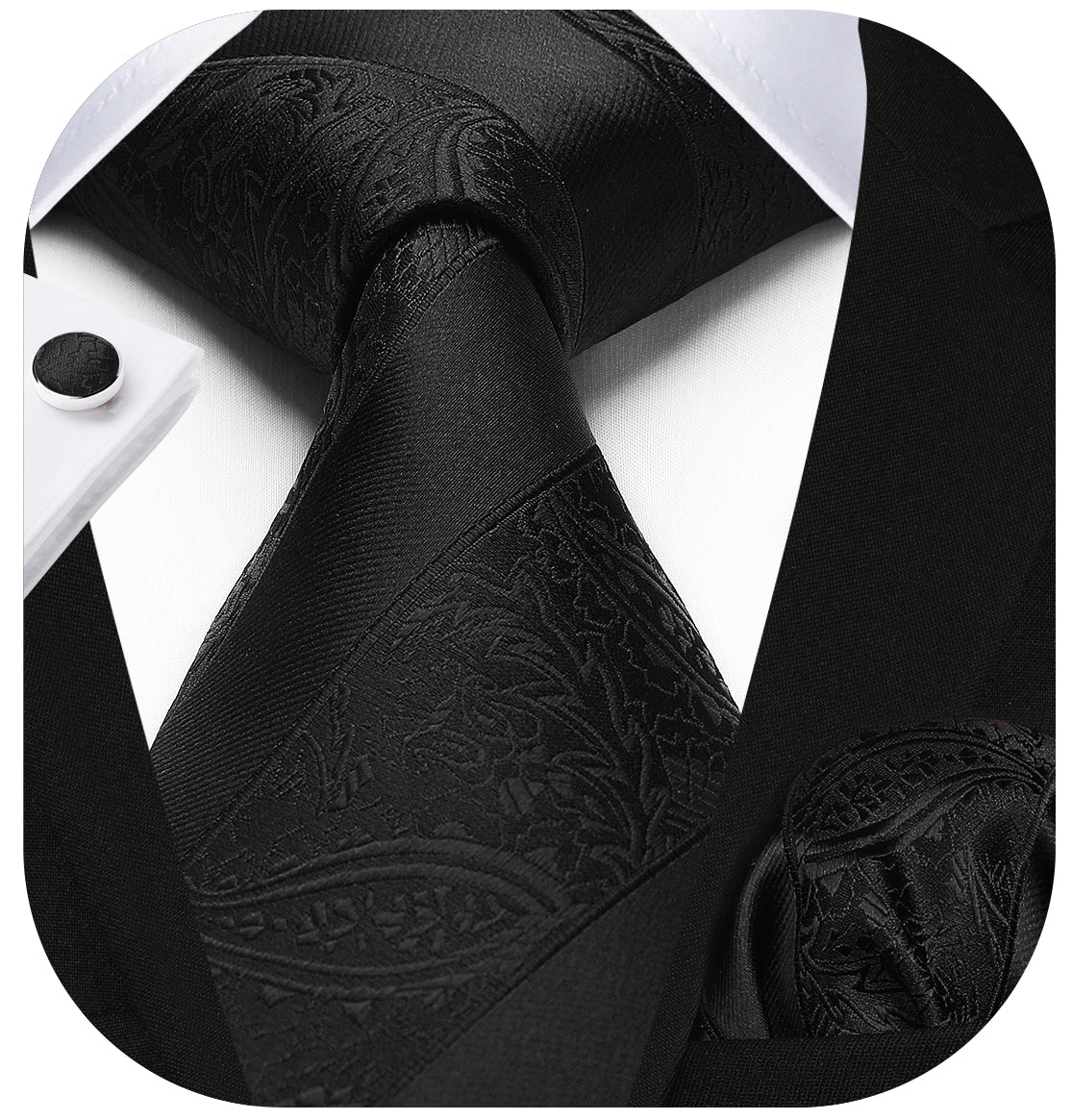 Stripe Tie Handkerchief Cufflinks - B1-BLACK