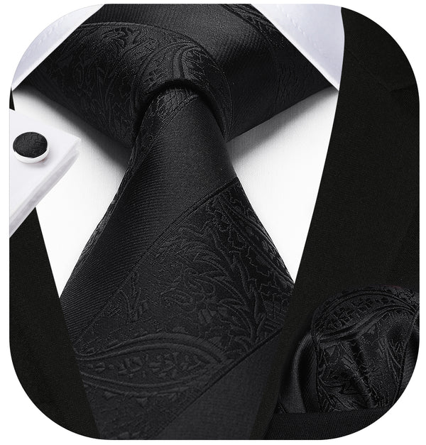 Stripe Tie Handkerchief Cufflinks - B1-BLACK 