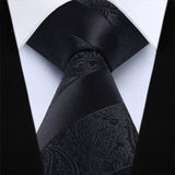 Paisley Stripe Tie Handkerchief Set - C6-BLACK