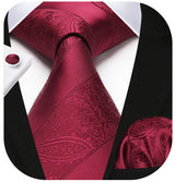 Stripe Tie Handkerchief Cufflinks - B1-RED 