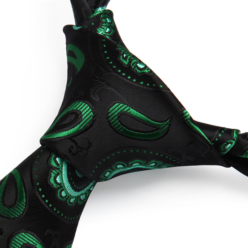 Paisley Tie Handkerchief Set - A6-GREEN/BLACK 
