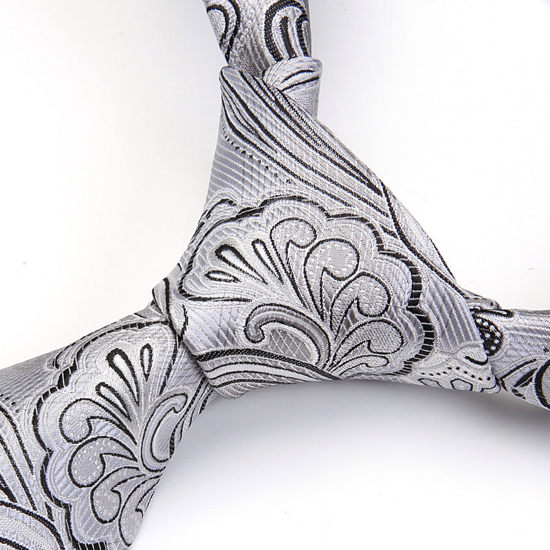 Paisley Tie Handkerchief Set - SLIVER/BLACK 