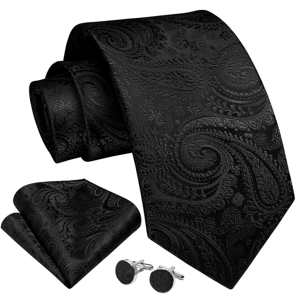 Paisley Tie Handkerchief Cufflinks - BLACK 