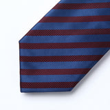 Stripe Tie Handkerchief Set - 02-NAVY BLUE/BURGUNDY 