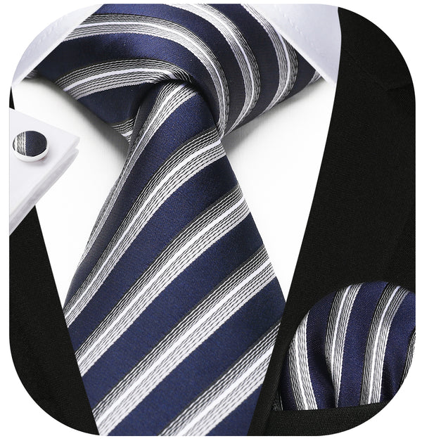 Stripe Tie Handkerchief Cufflinks - F1 - NAVY/GREY 