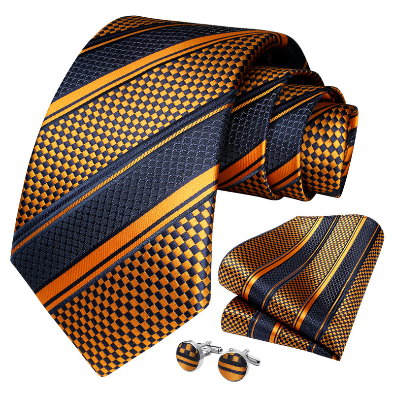 Stripe Tie Handkerchief Cufflinks - C1-ORANGE 