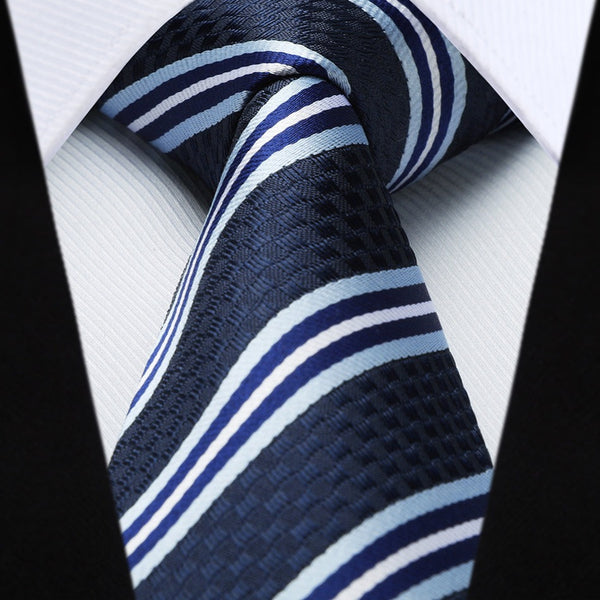 Stripe Tie Handkerchief Set - 13-NAVY BLUE 1