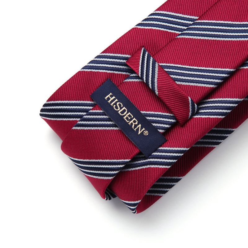 Stripe Tie Handkerchief Set - RED 