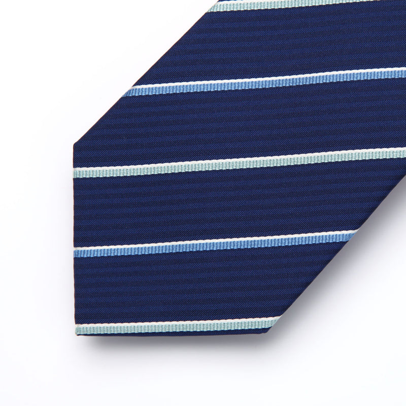 Stripe Tie Handkerchief Set - V- NAVY BLUE-10 