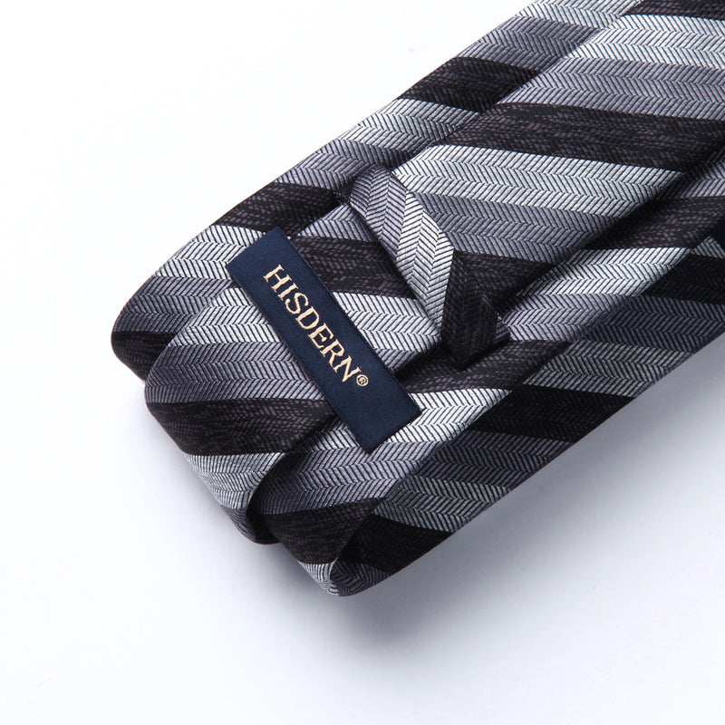 Stripe Tie Handkerchief Set - A-CHARCOAL/GRAY 