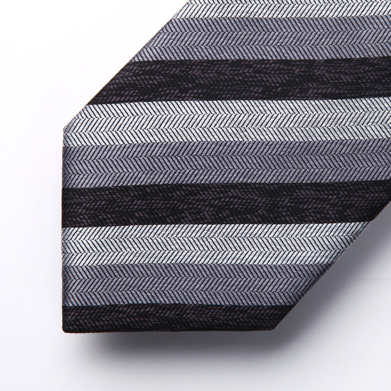 Stripe Tie Handkerchief Set - A-CHARCOAL/GRAY 