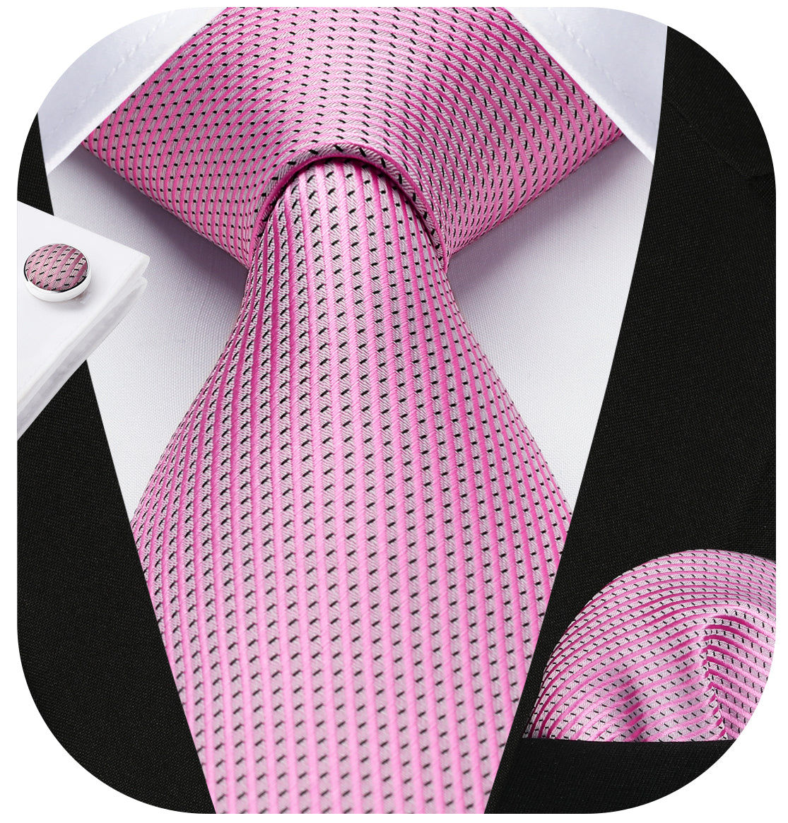 Stripe Plaid Tie Handkerchief Cufflinks - 01B-STRIPE-LAVENDER