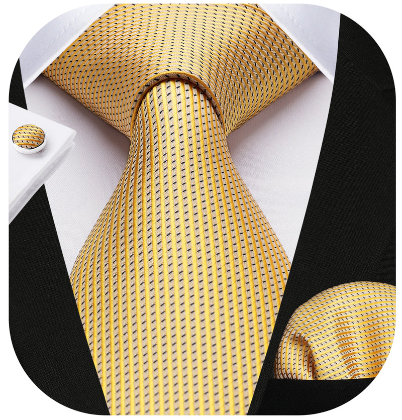 Stripe Plaid Tie Handkerchief Cufflinks - 01A-STRIPE-YELLOW 