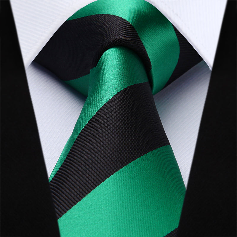 Stripe Tie Handkerchief Set - C-01-GREEN/BLACK