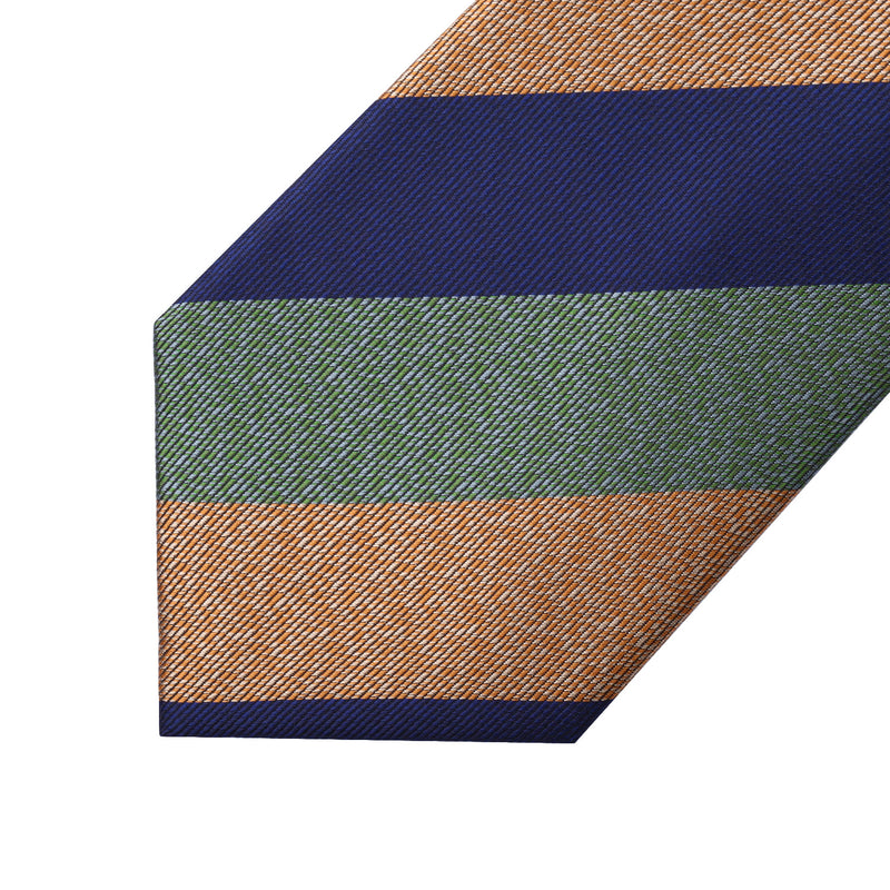 Stripe Tie Handkerchief Set - OLIVE GREEN/TAN/NAVY BLUE 