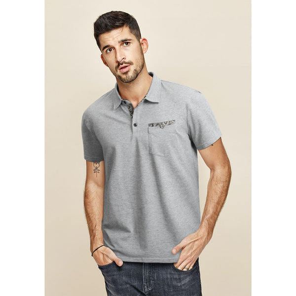 Polo Shirts Short Sleeve with Pocket - H-GREY-PAISLEY 