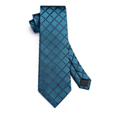 Plaid Tie Handkerchief Set - A6-TEAL 